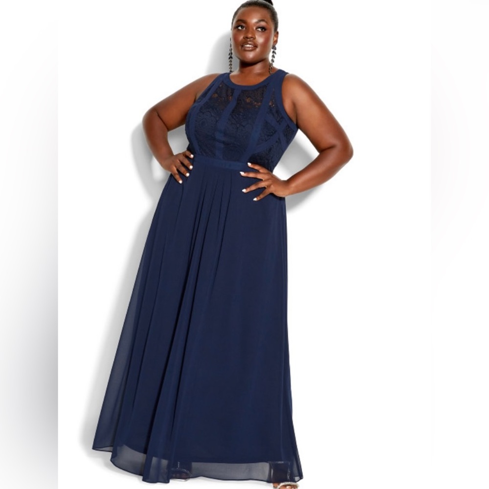 NWT City Chic French Navy Lace Paneled Maxi Dress